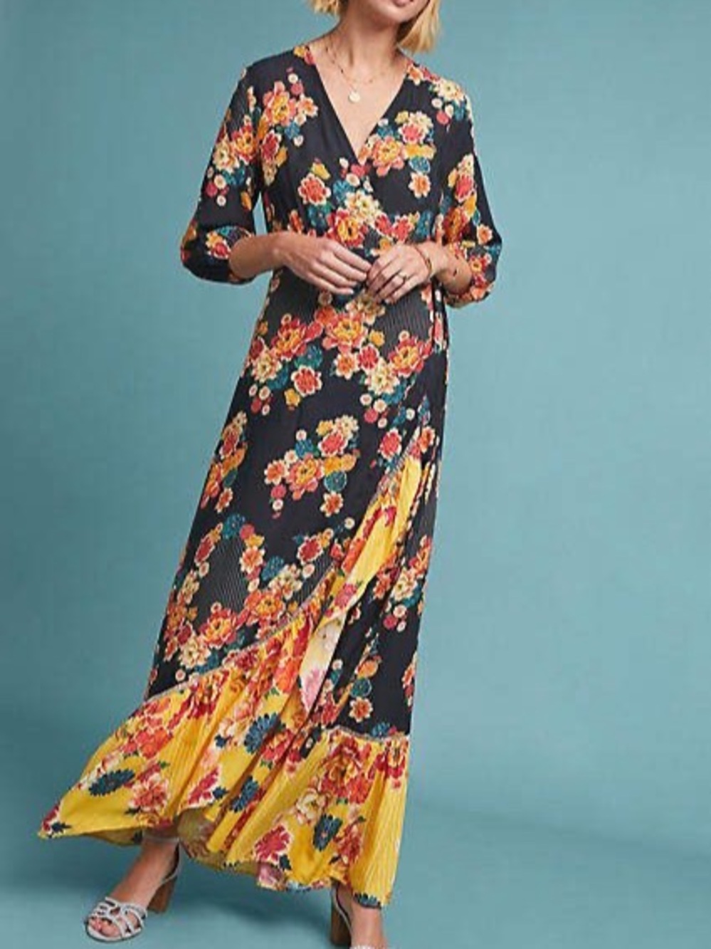 Farm Rio for Anthropologie Loretta Maxi Floral Wrap Dress Size Large - Picture 2 of 11